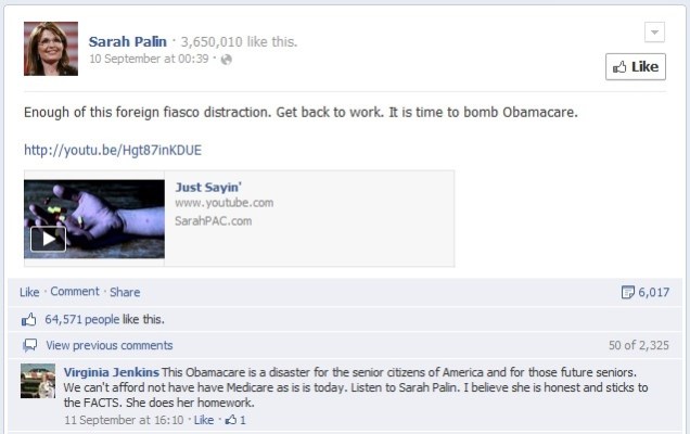 Palin rails against Obamacare in her usual eloquent, measured tones.