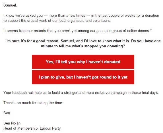 Labour Party - Fundraising Email - Ben Nolan - General Election 2015
