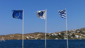 Greek Flag - EU Flag - Greece - EU - Euro Crisis