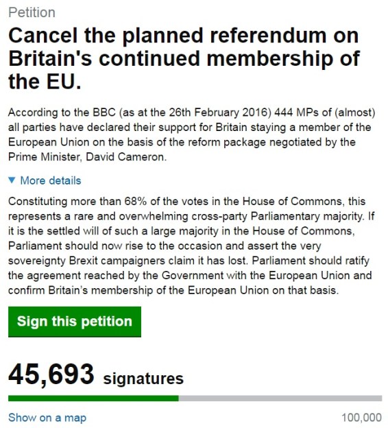 Cancel EU Referendum - Brexit - Remain - Parliament Petition