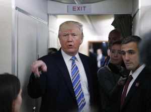 Donald Trump speaks to reporters