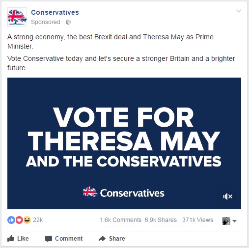 Conservative Party - Theresa May - facebook ads general election