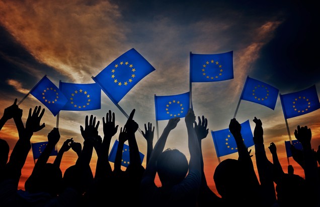 European flag waving crowd 2