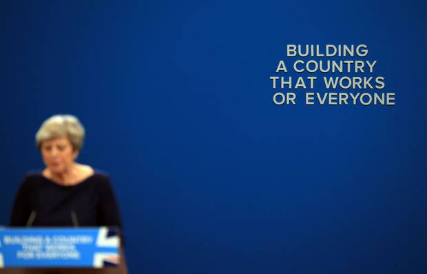 Theresa May conservative party conference speech - building a country that works for everyone - set malfunction - 2