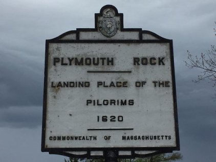 Sign at Plymouh Rock - landing place of the pilgrims - 1620