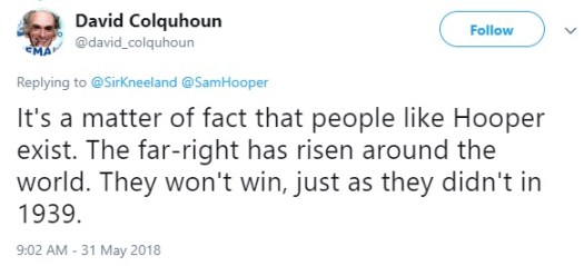 David Colquhoun - UCL - slander of Samuel Hooper - Brexit - Far Right